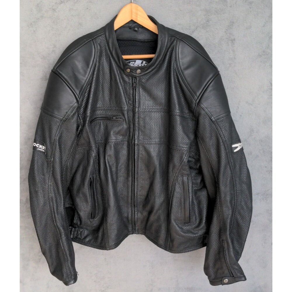 Joe Rocket Genuine Leather Protective Motorcycle Racing Jacket Size 60 Black 4XL